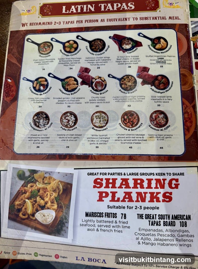 Latin Tapas & Sharing Planks Menu