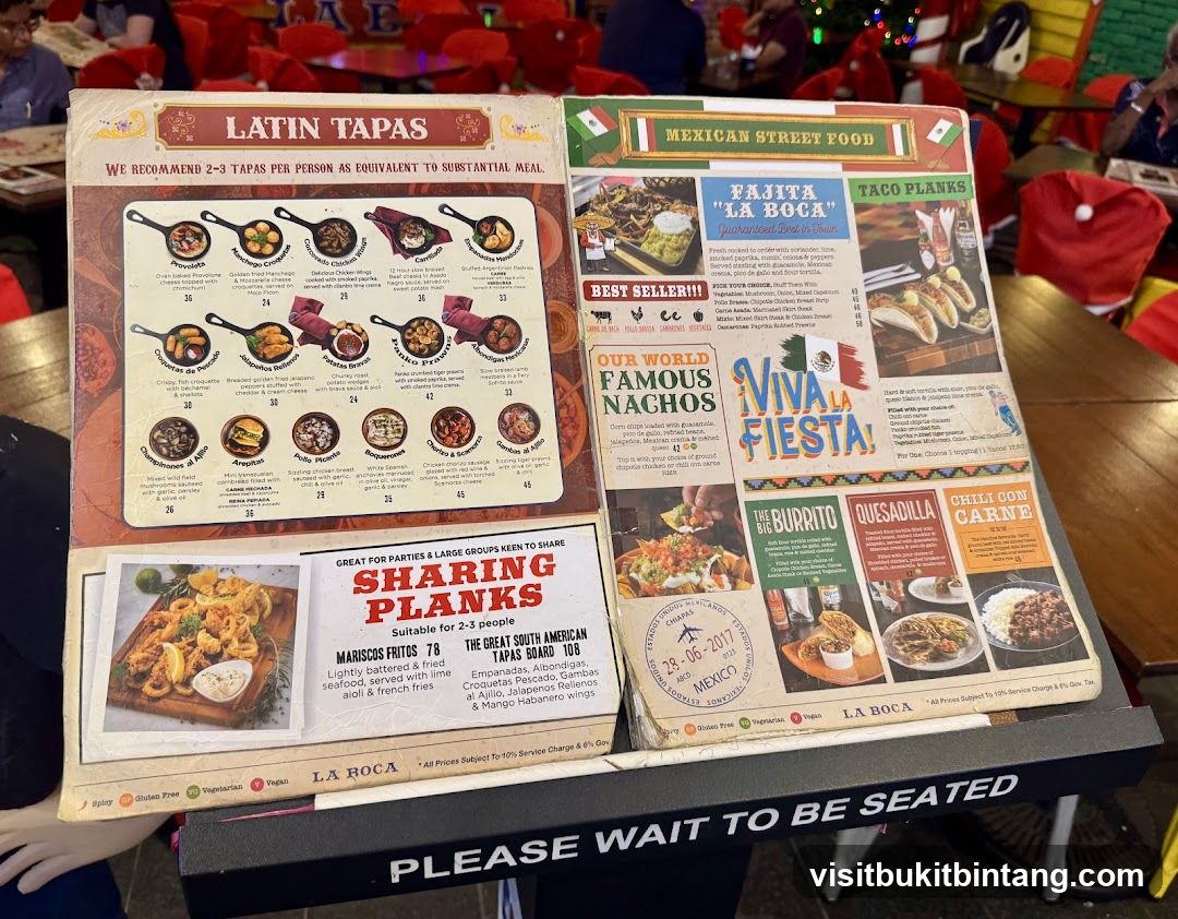 La Roca Menu Display