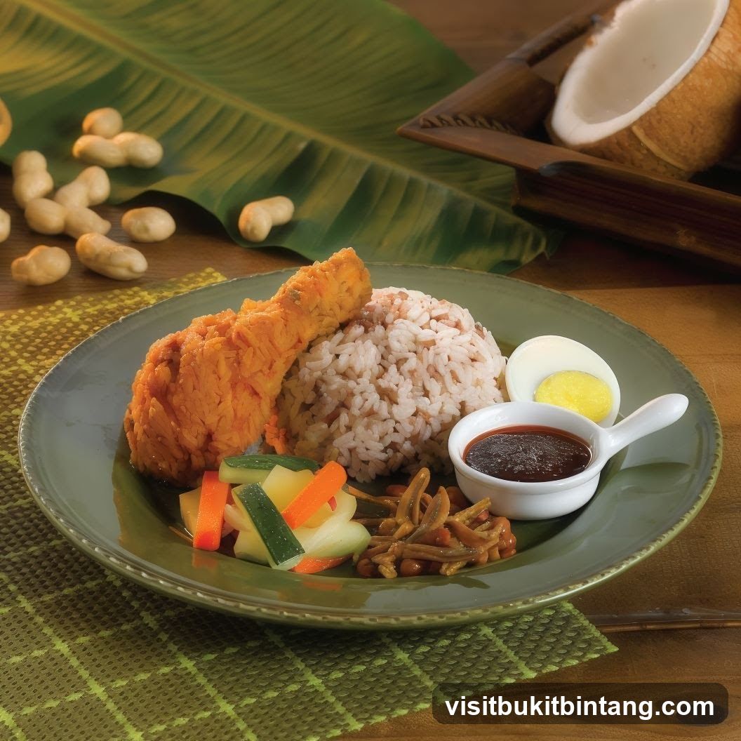Nasi Lemak with Fried Chicken and Sambal