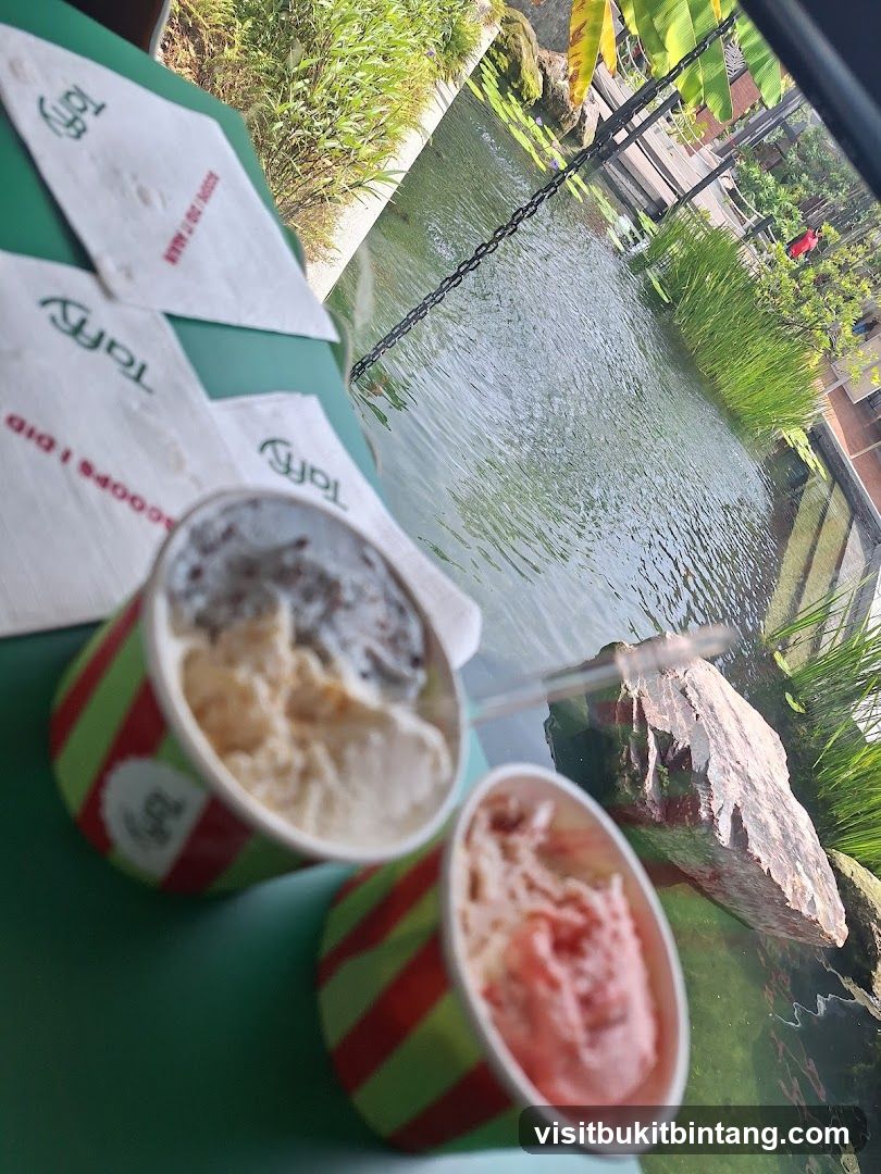 Ice Cream Cups by a Pond