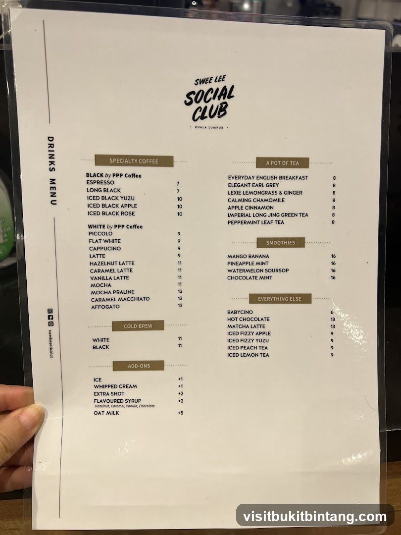 Sweee Lee Social Club Drinks Menu