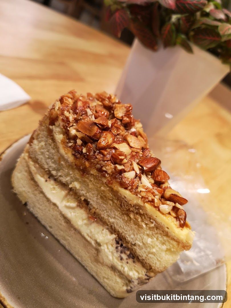 Slice of cake with nuts