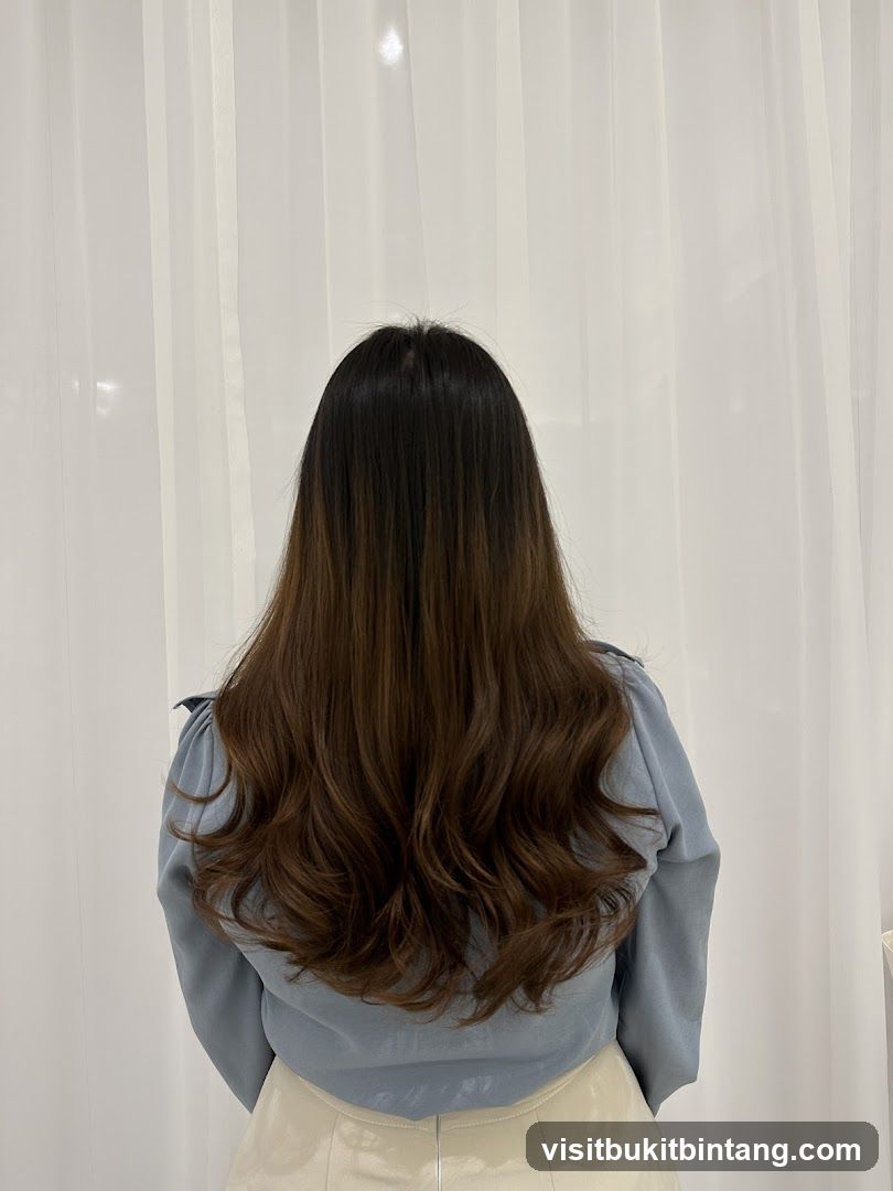 Woman with long, wavy brown hair
