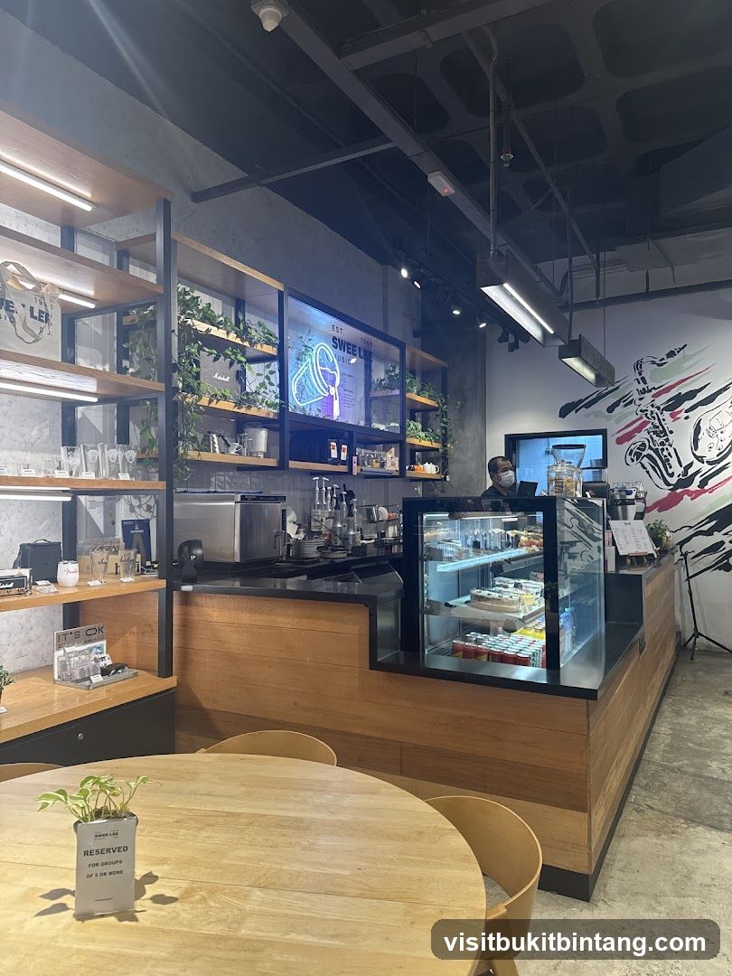 Cafe Interior with Display Shelves and Counter