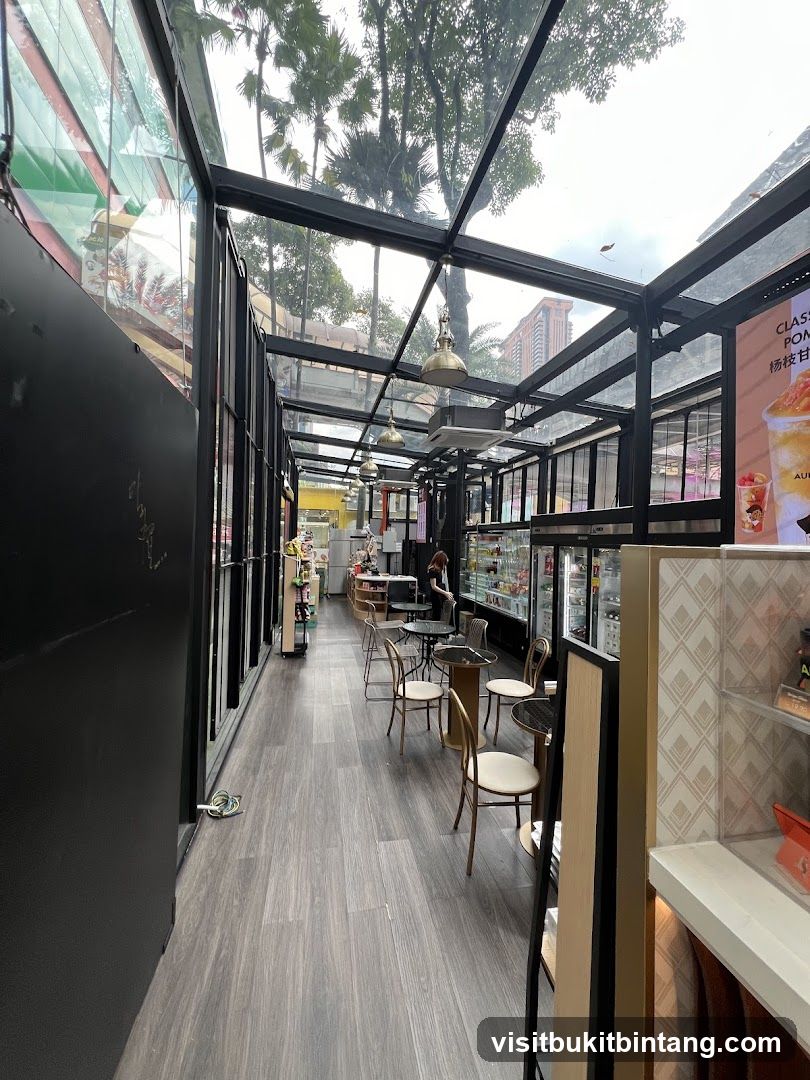 Modern cafe interior with glass ceiling