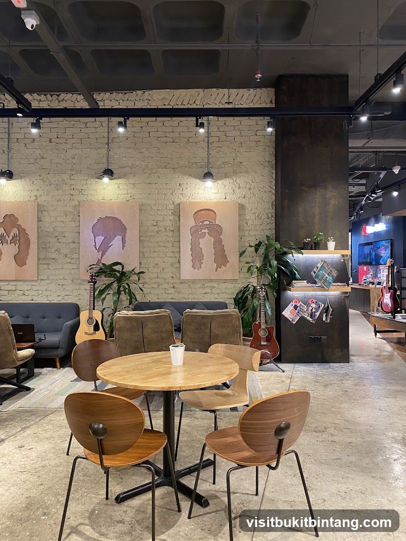 Cafe Interior with Guitars and Artwork