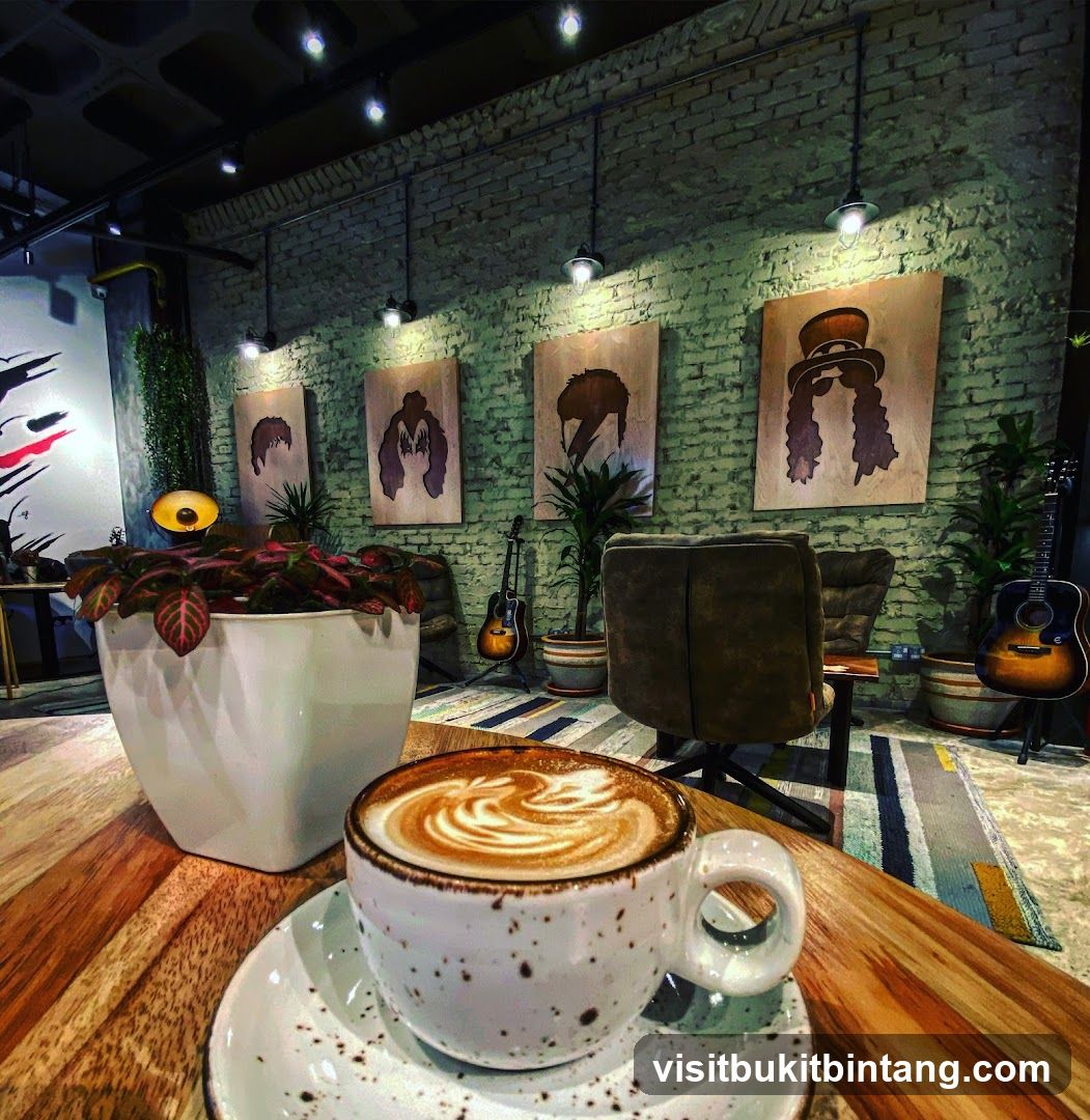 Coffee Shop Interior with Artwork and Guitars