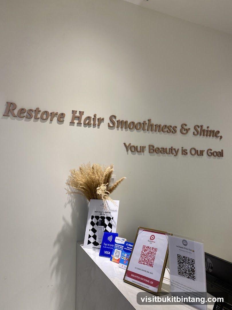 Salon Interior with Motivational Text and Payment Options