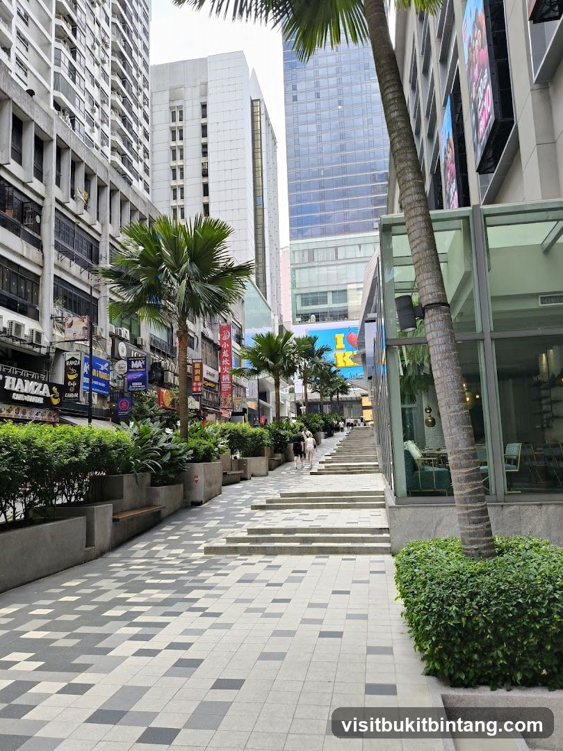Urban Street Scene with Palm Trees and Buildings