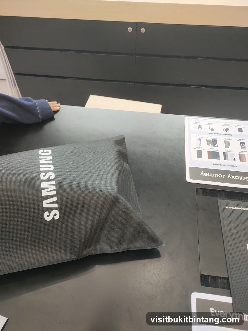 Samsung branded bag and accessories display