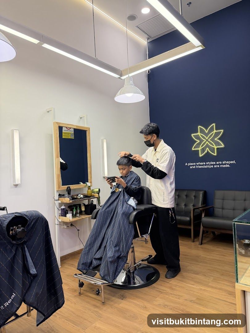 Barber cutting a boy's hair