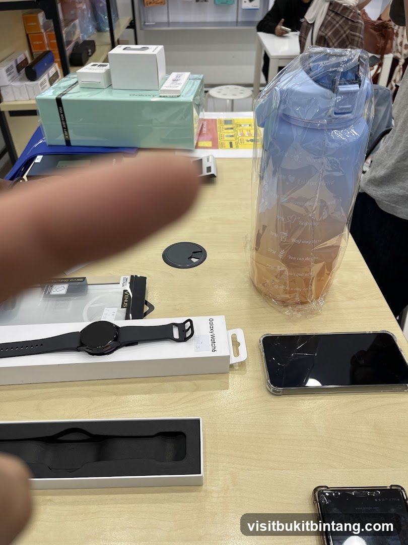 Table with electronics and water bottle