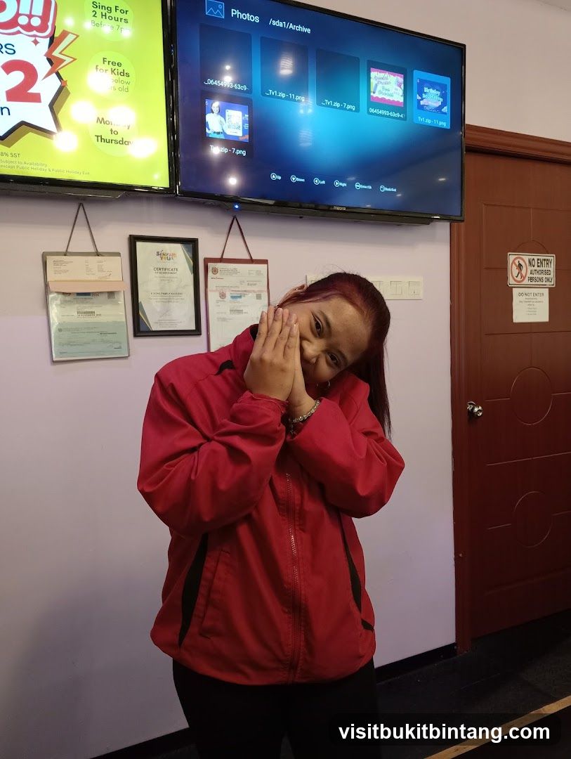 Woman Posing in Karaoke Room
