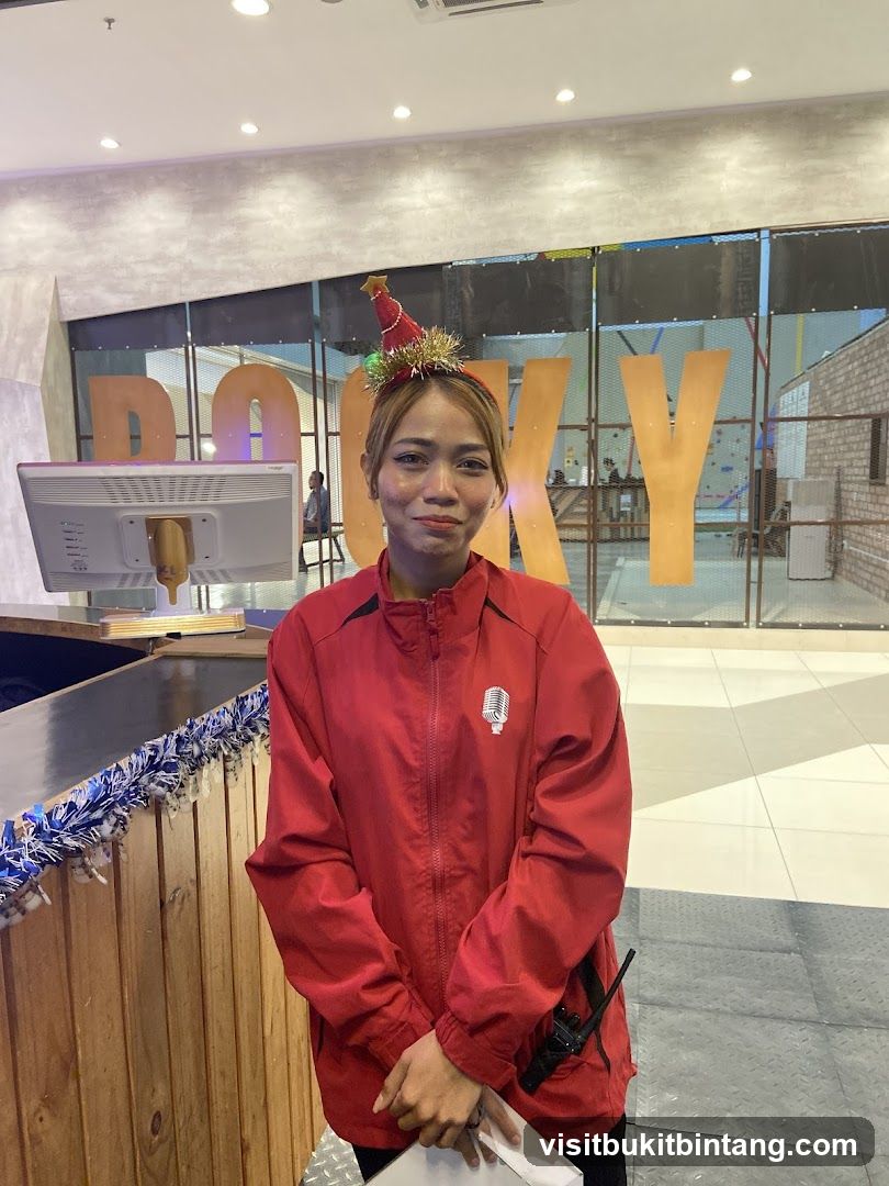 Woman in Red Jacket with Christmas Hat