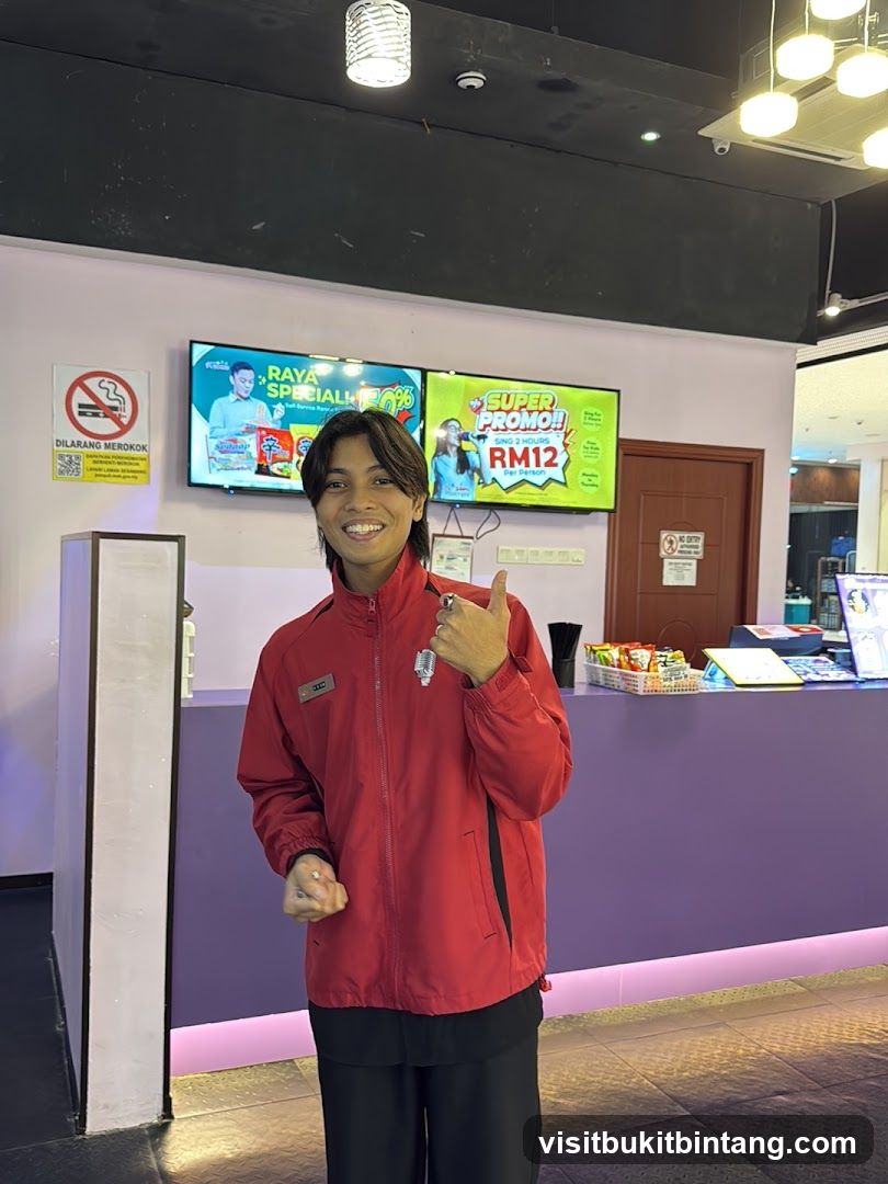 Man in Red Jacket at Counter