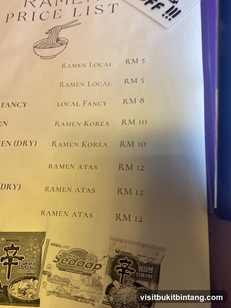 RAMEN PRICE LIST