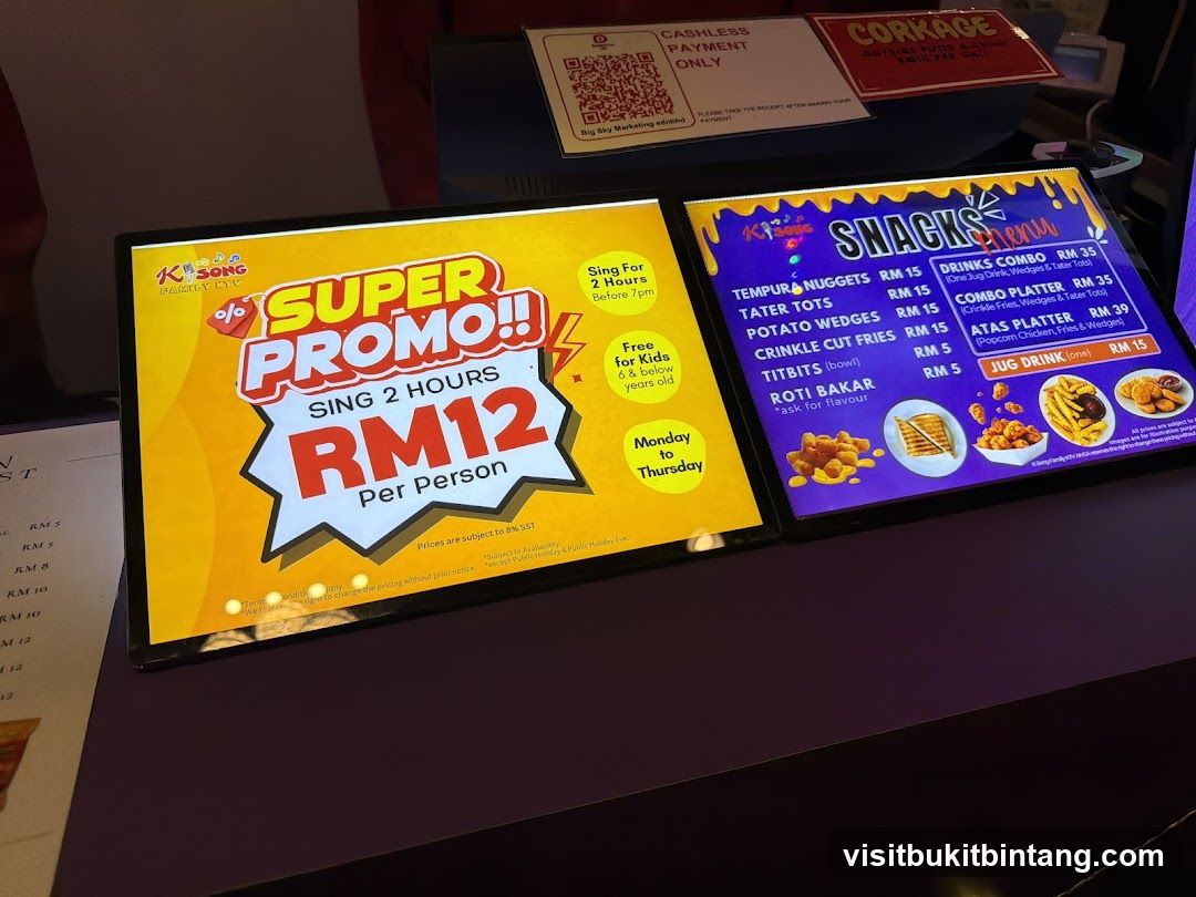 K Song Family KTV Promo and Snacks Menu