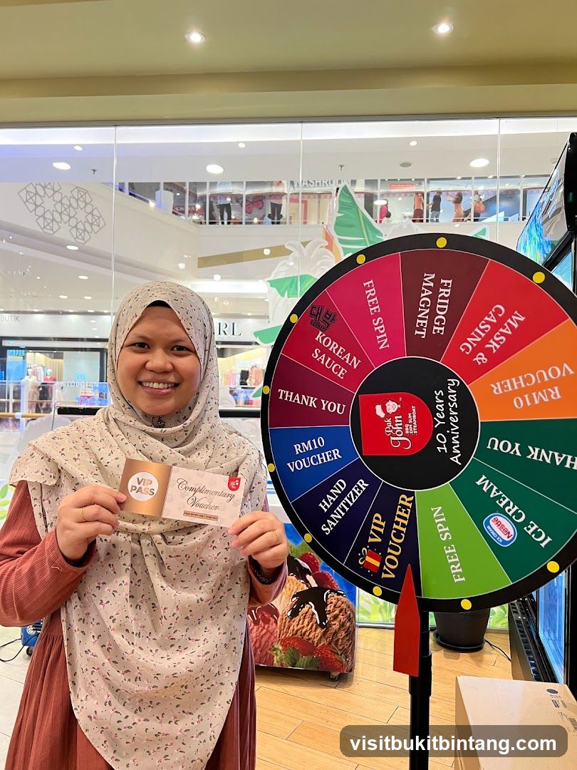 Woman with Prize Wheel and Vouchers