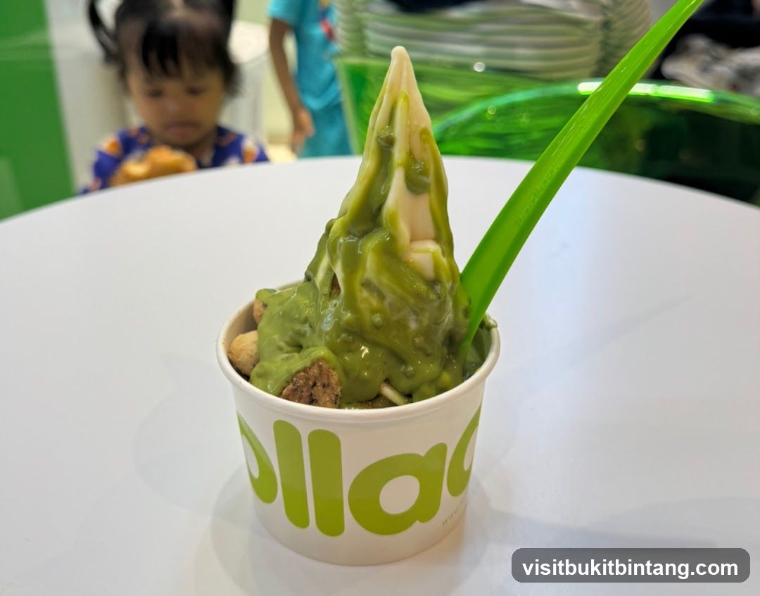 Soft Serve Ice Cream with Green Topping