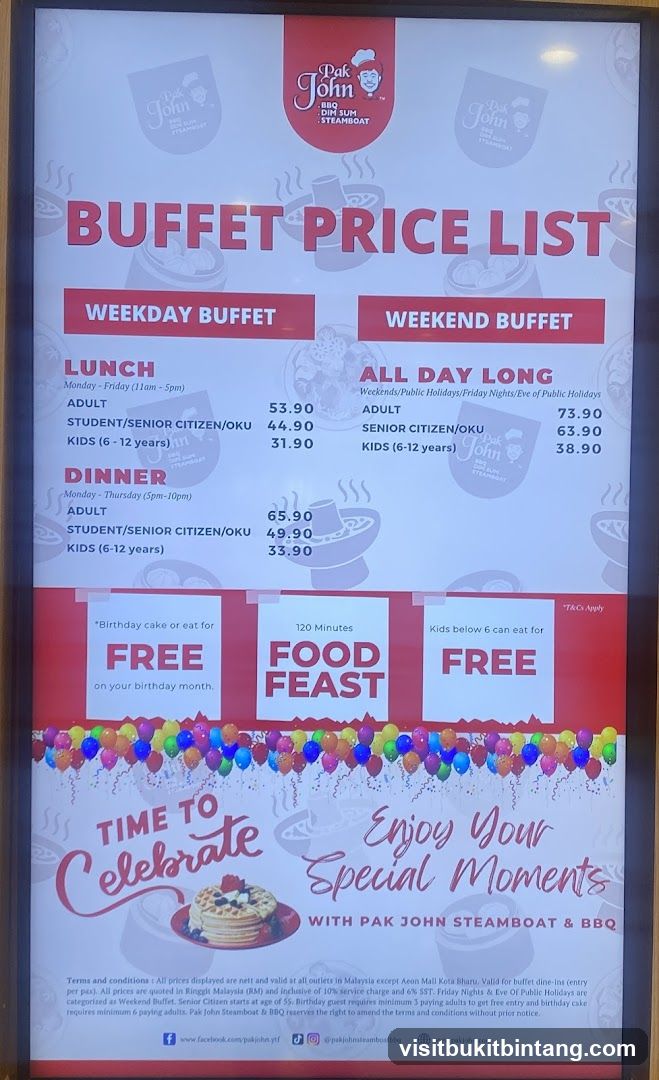 Pak John Steamboat & BBQ Buffet Price List