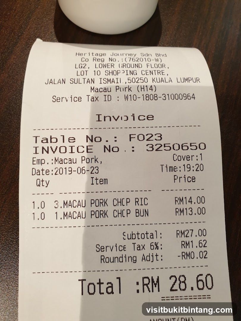 Invoice from Heritage Journey Sdn Bhd