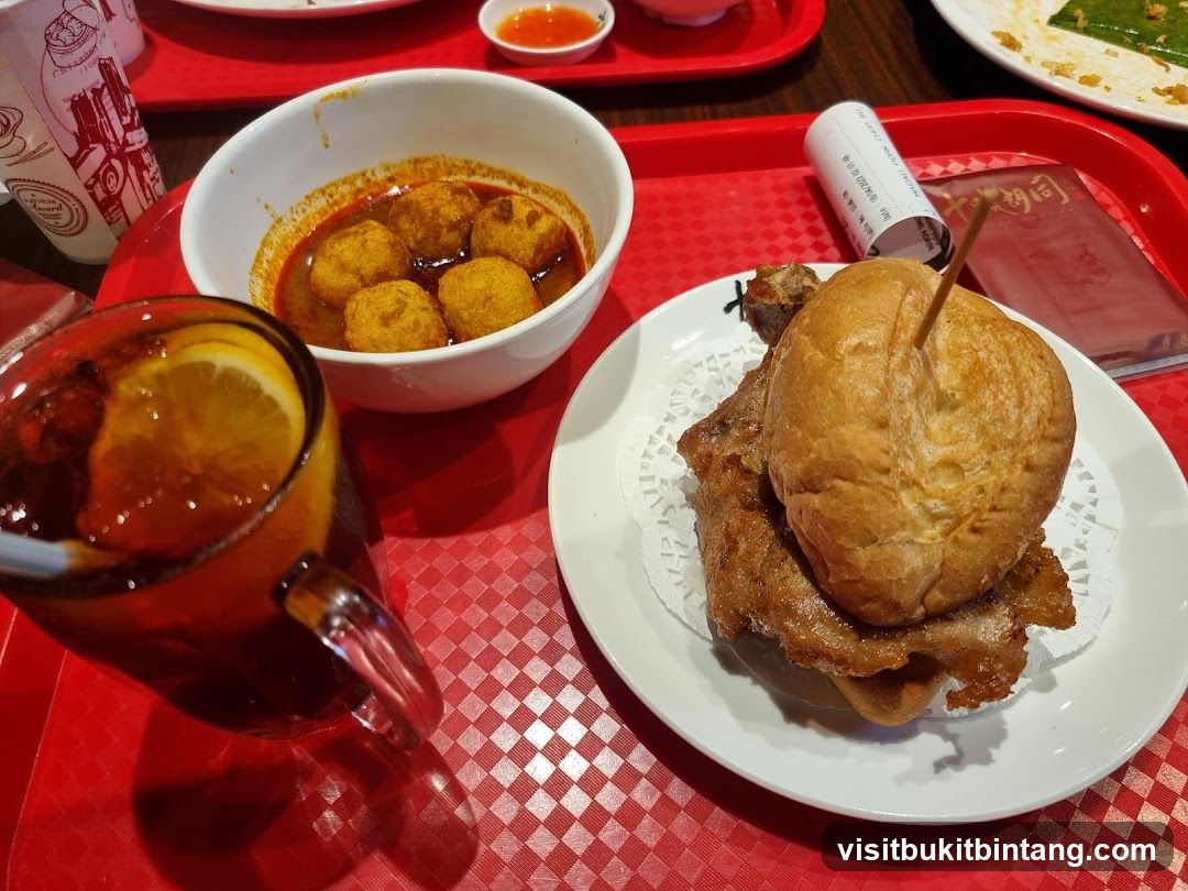 Meal with Burger and Fish Balls
