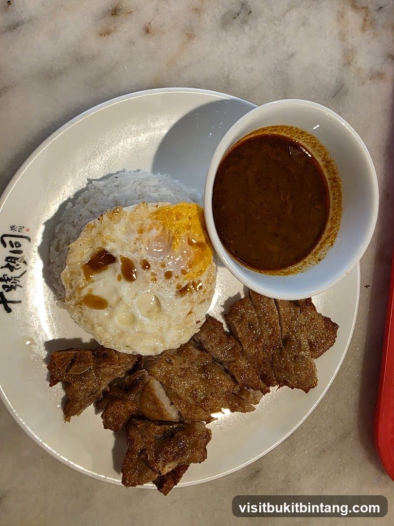 Rice plate with fried egg and meat