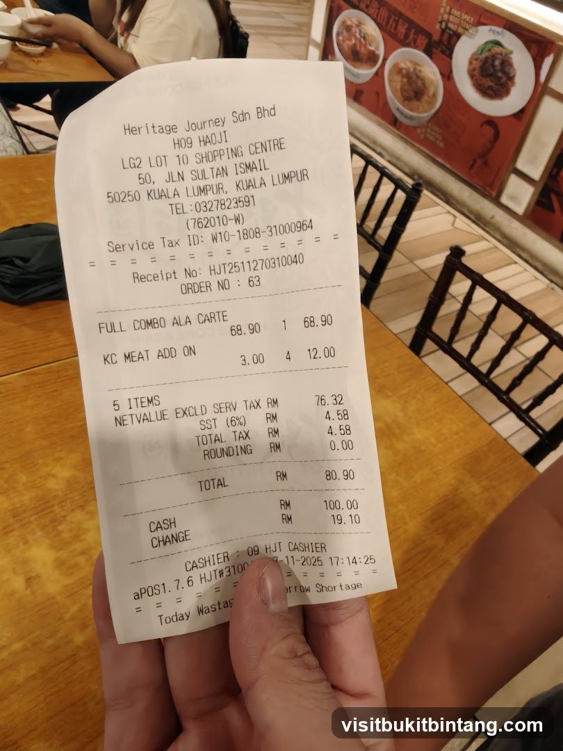 Receipt at Heritage Journey Sdn Bhd