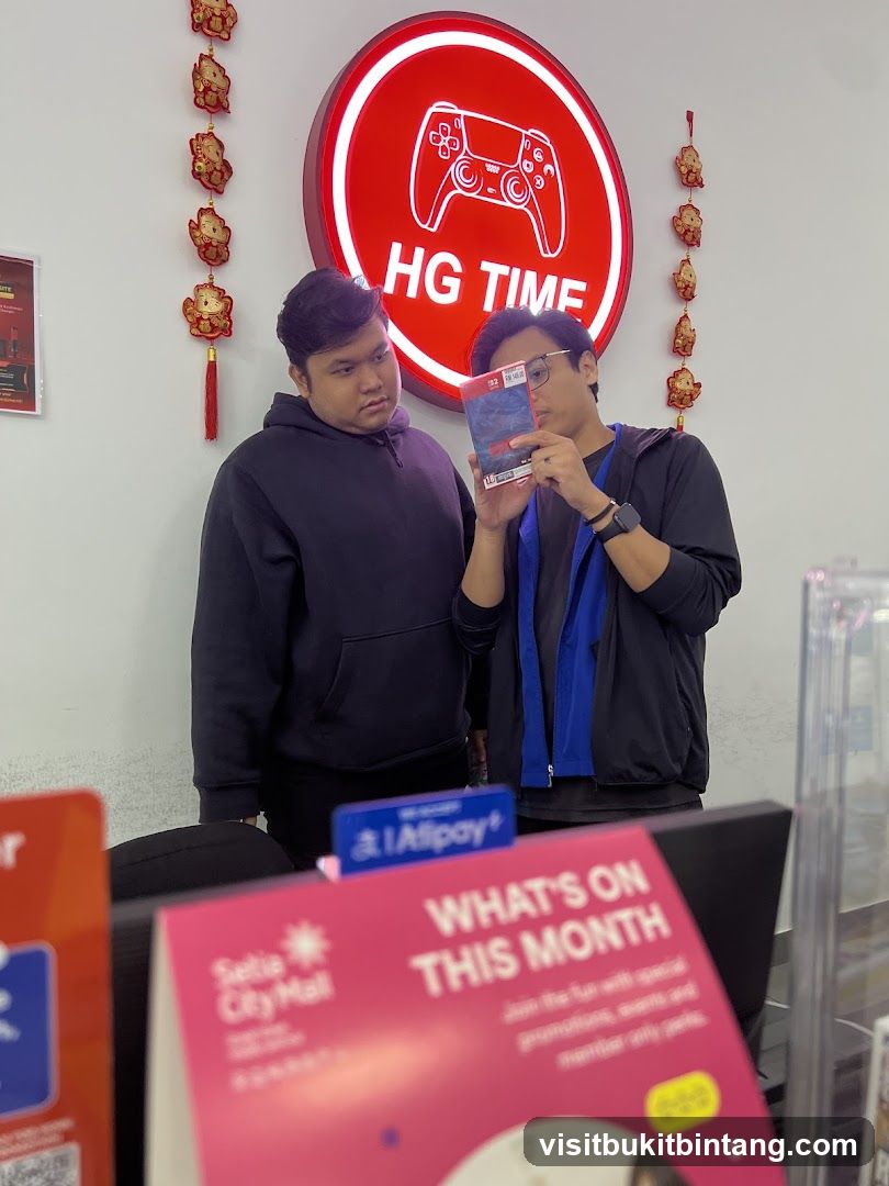 Two men looking at a game case