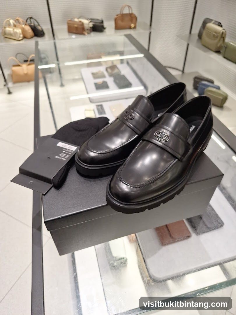 Black Leather Loafers Display