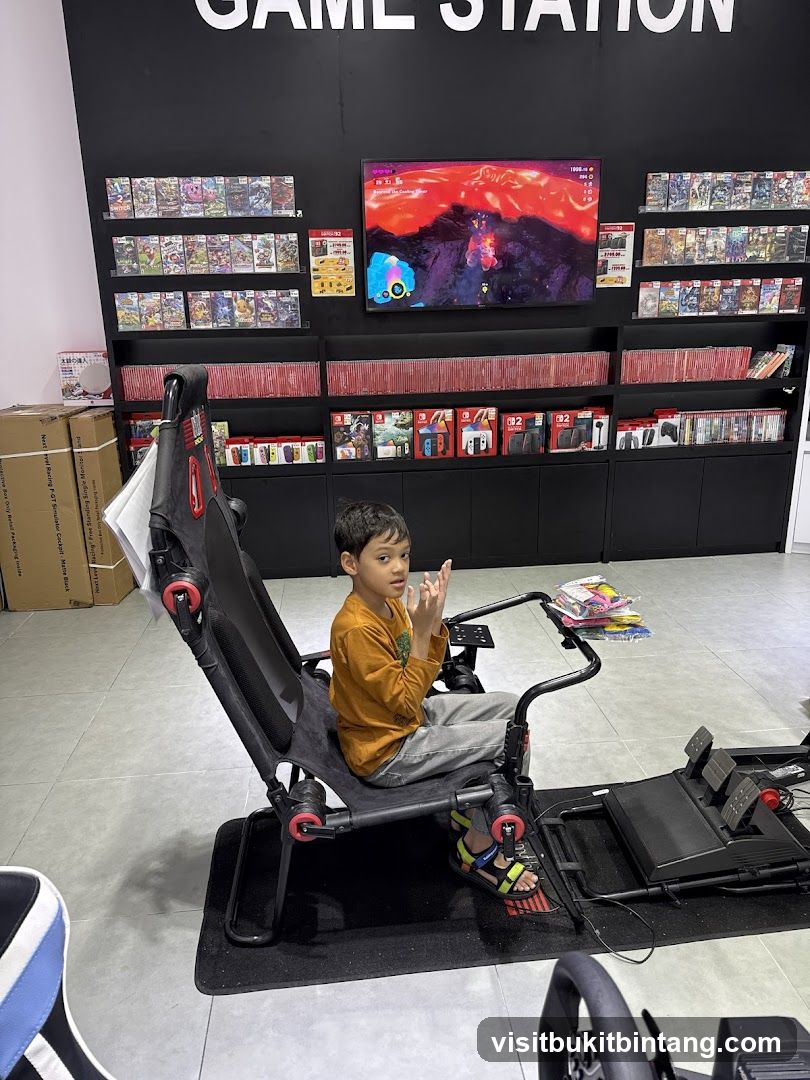 Boy playing racing game