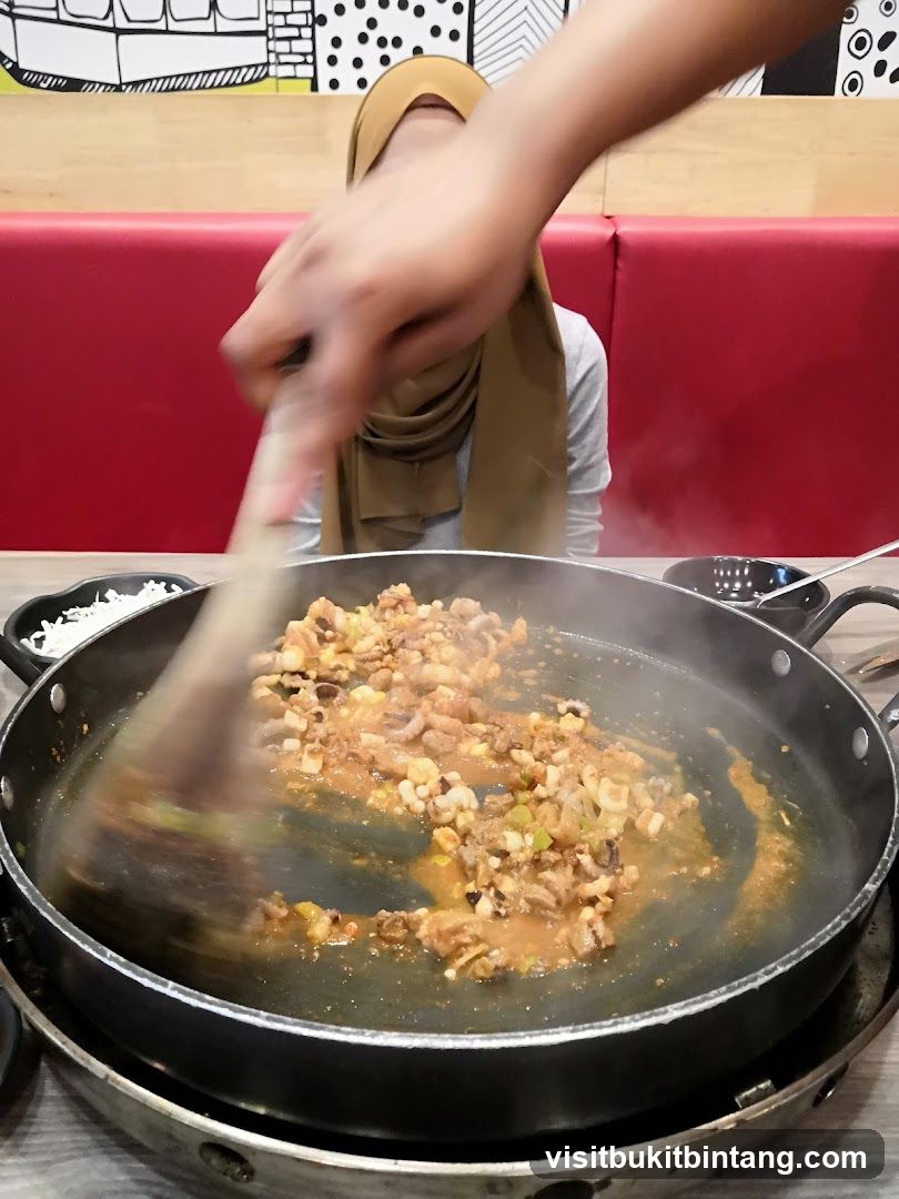 Stir-frying food in a pan