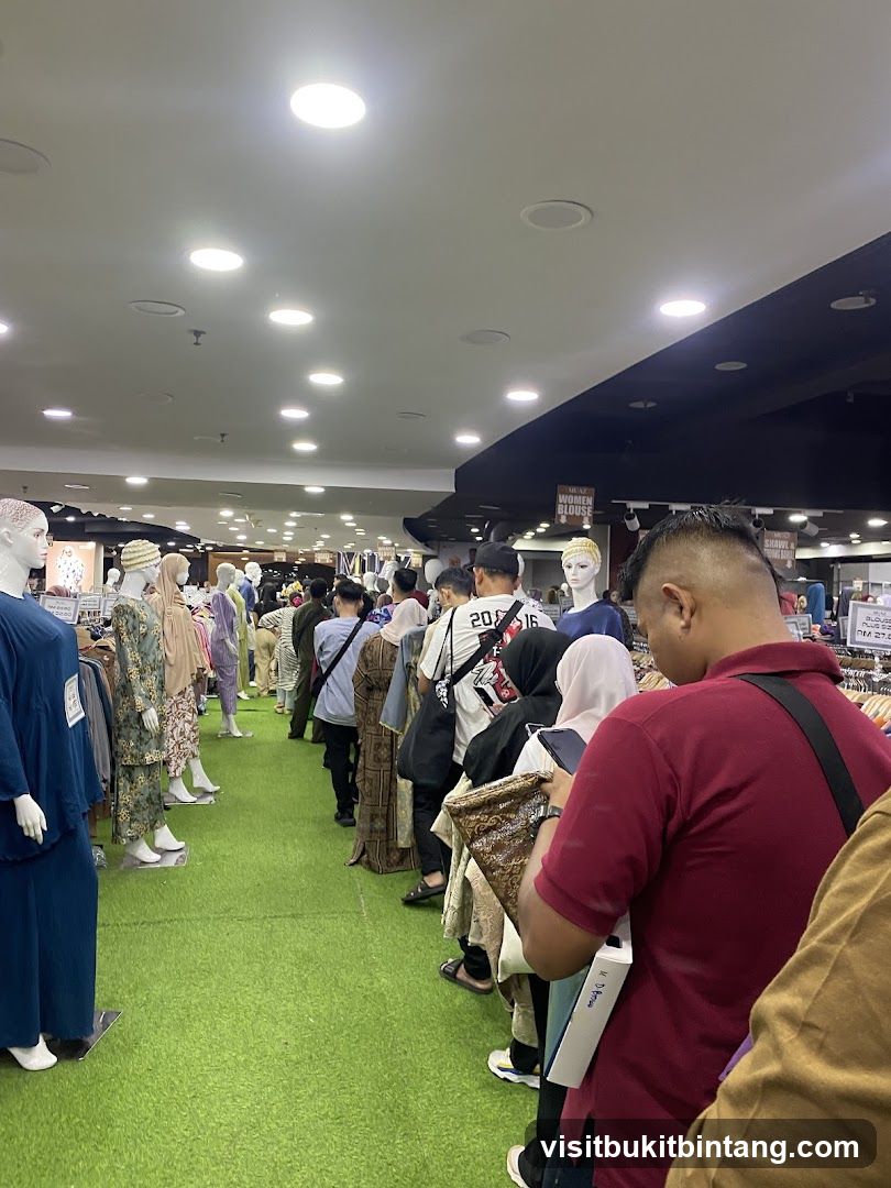 People queuing in a clothing store