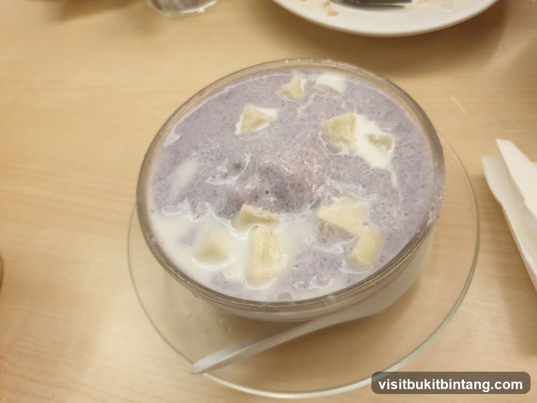 Purple dessert with banana chunks