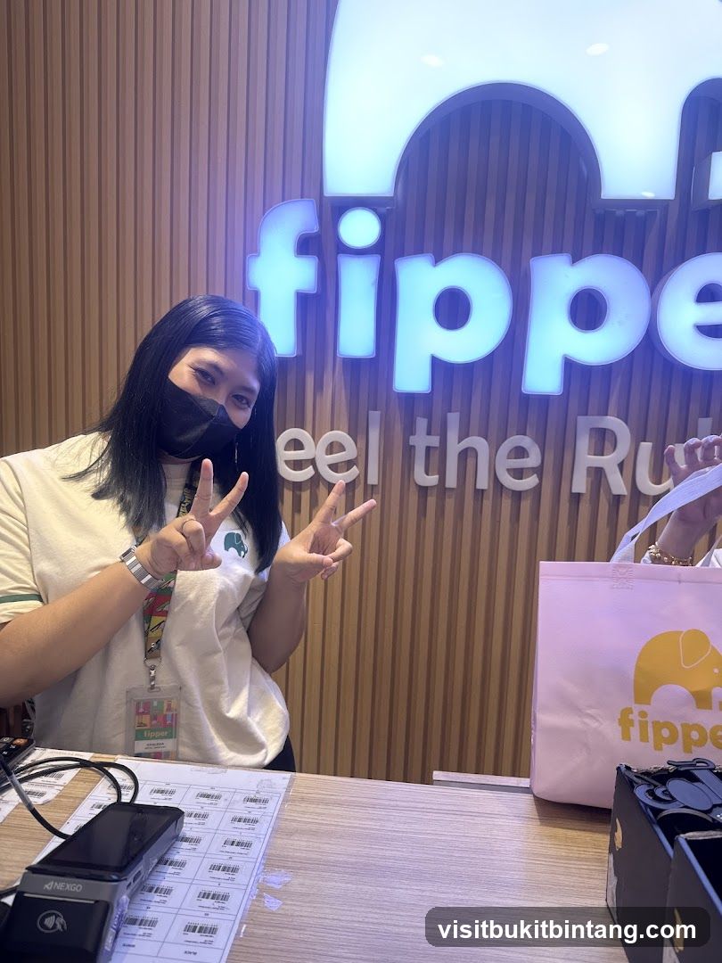 Woman at Counter with Flipper Logo