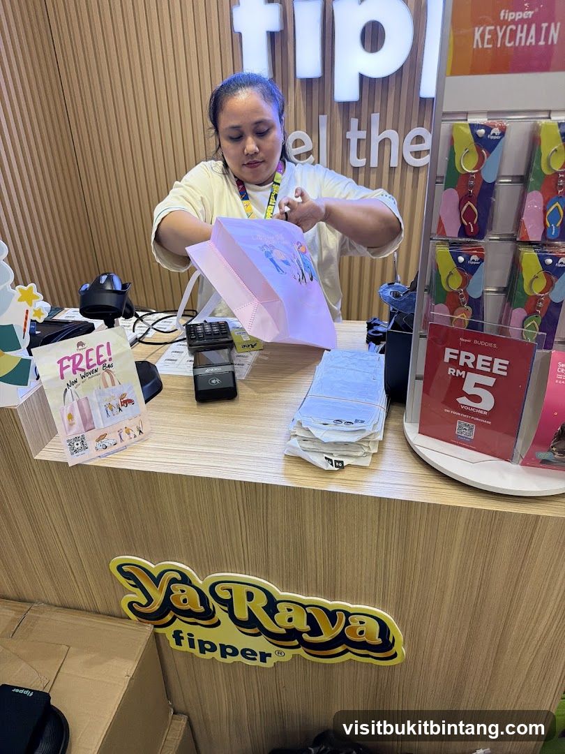 Counter with promotional materials and staff