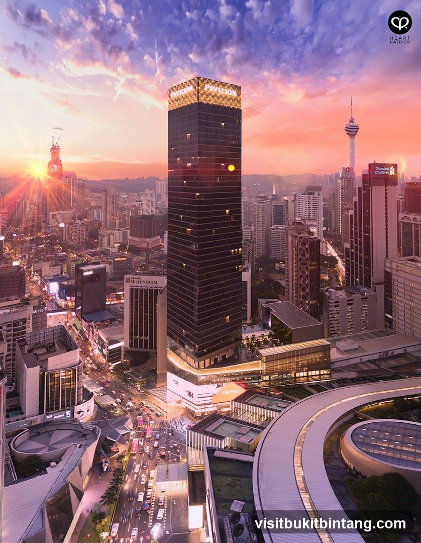 Cityscape at Sunset with Tall Building