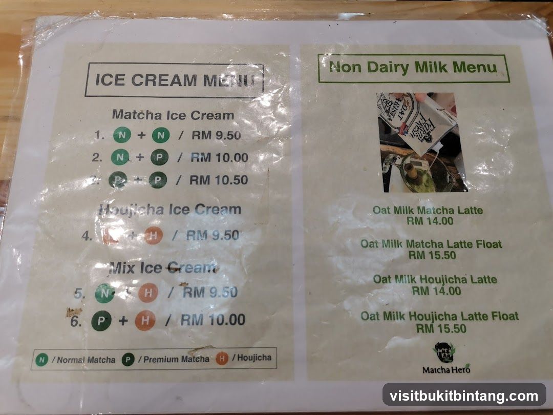 Ice Cream and Non Dairy Milk Menu