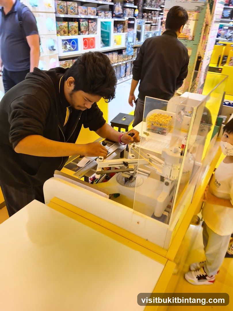 Man operating a Lego building machine