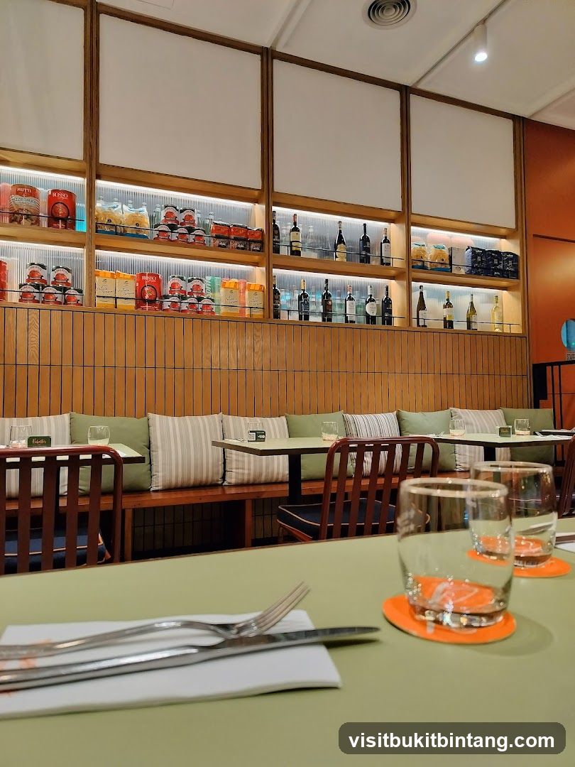 Restaurant Interior with Shelves of Products