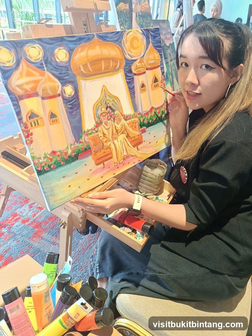 Artist painting a wedding portrait