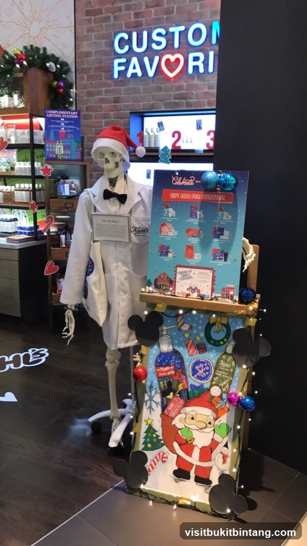 Skeleton in Lab Coat with Holiday Display