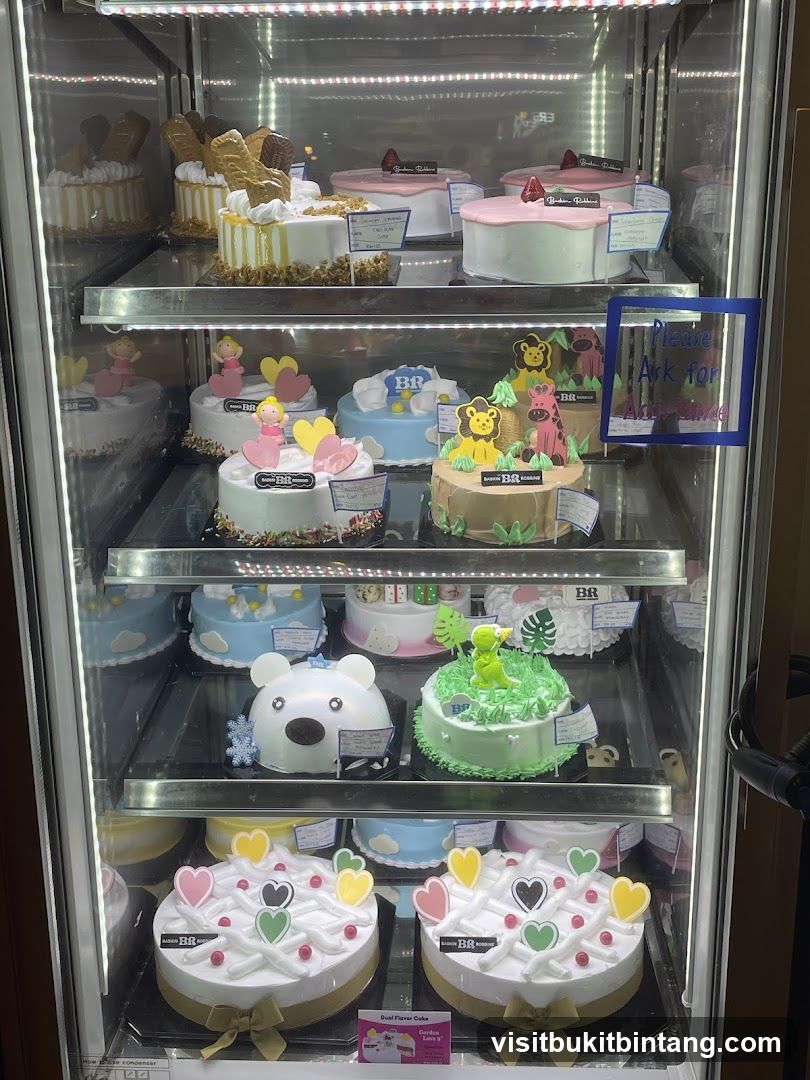 Assortment of Cakes in a Display Refrigerator