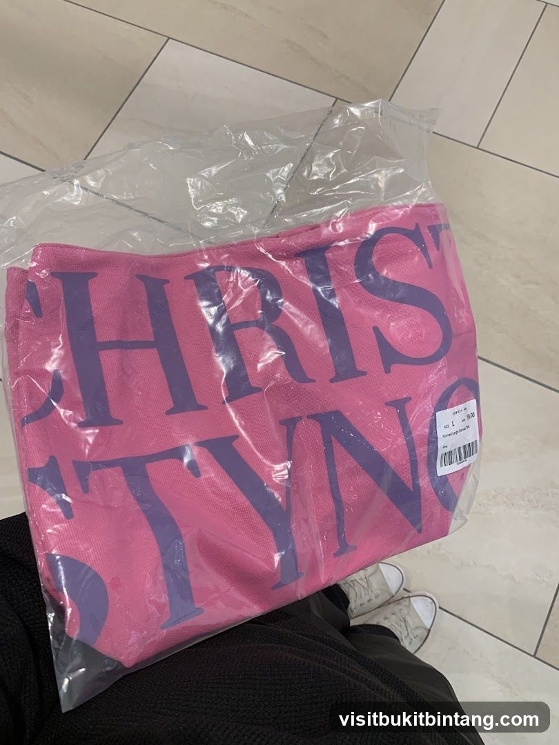 Pink Tote Bag with Purple Text