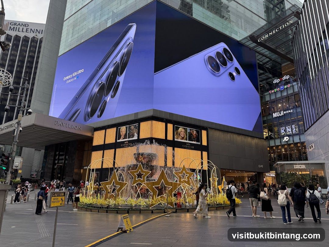 Urban Street Scene with Large Digital Billboard and Storefronts
