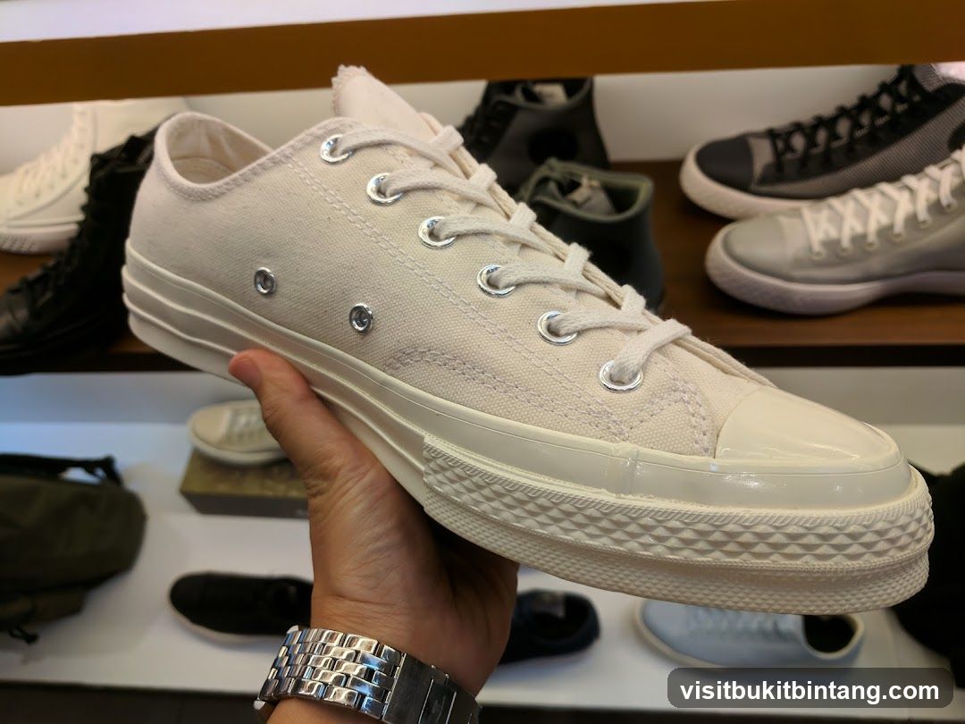 Close-up of a white canvas sneaker