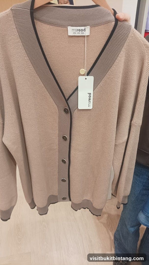 Beige Cardigan with Black and Grey Trim