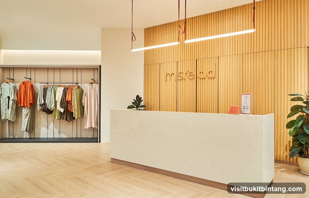 Clothing store interior with reception desk