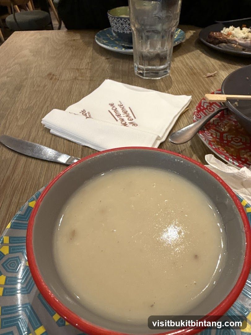 Bowl of soup on a table