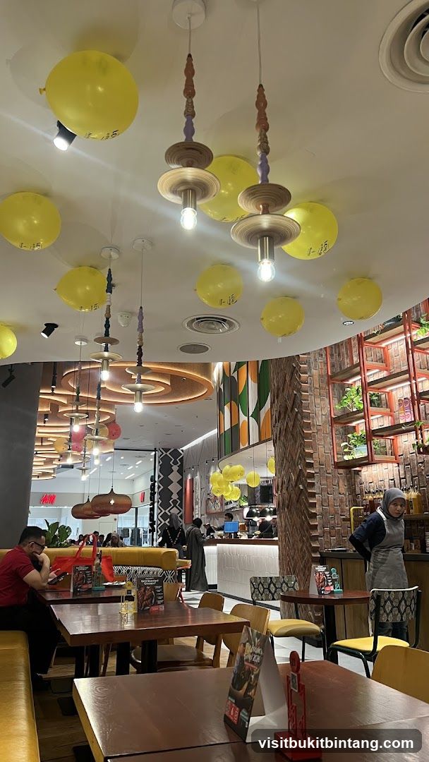Restaurant Interior with Yellow Balloons